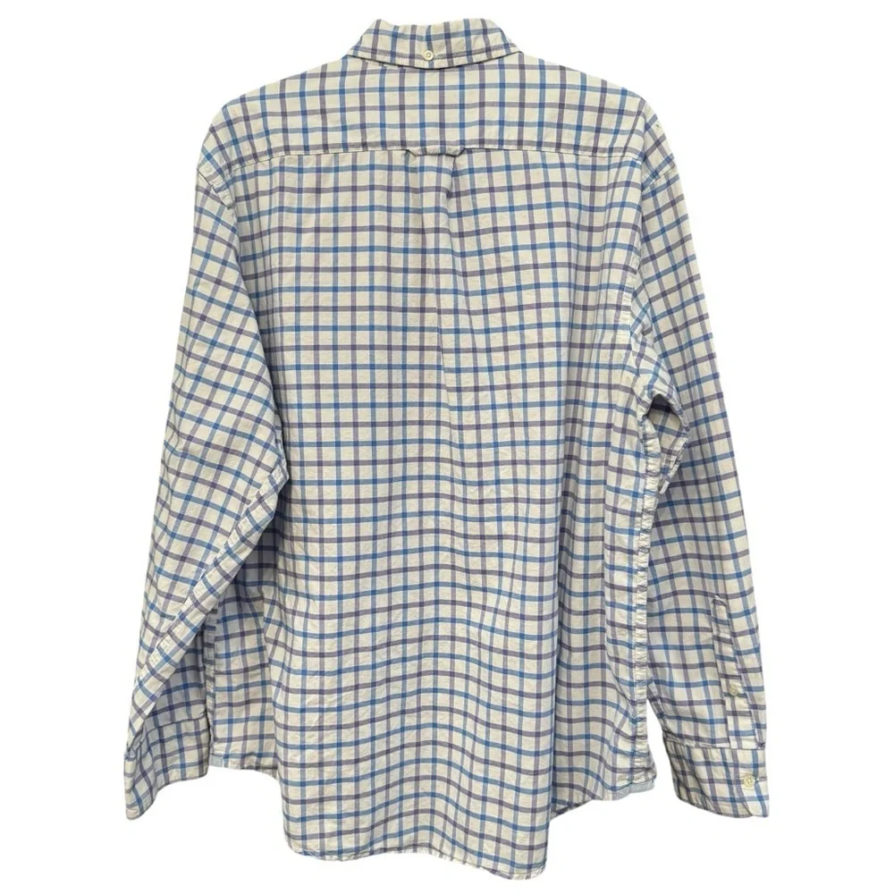 Izod Saltwater Men’s Plaid Shirt Large Blue White Cotton Long Sleeve - Picture 3 of 7